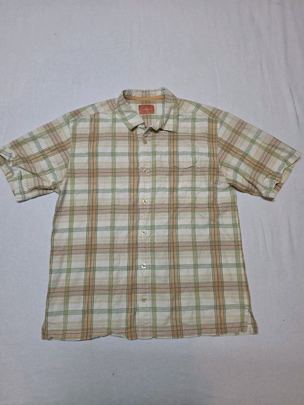 Tommy Bahama Men's Silk Cotton Plaid Short Sleeve Button Up Shirt Size L